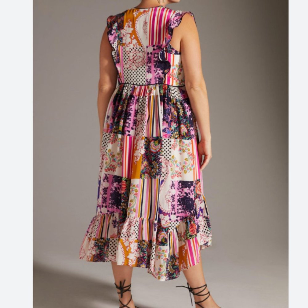 Anthropologie Ruffled Patchwork Midi Dress Boho Feminine Easterwear